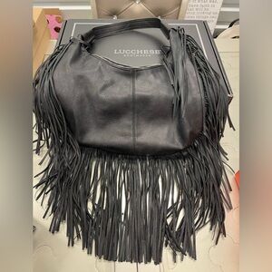 Carlos by Carlos Santana Black Leather Fringe Shoulder Bag